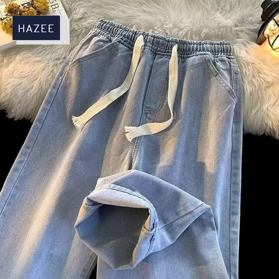 Quần jean nữ ống suông rộng HAZEE cạp cao lưng chun,quần bò nữ ống rộng LƯNG CAO trơn hót 2023