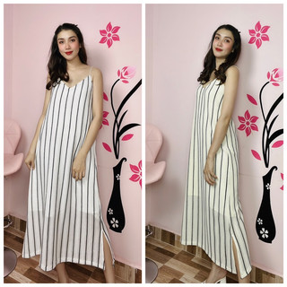 Đầm 2d len sọc dọc cổ V xẻ tà (gia.out-240k/sịp25k/cók50k.chat.dép)