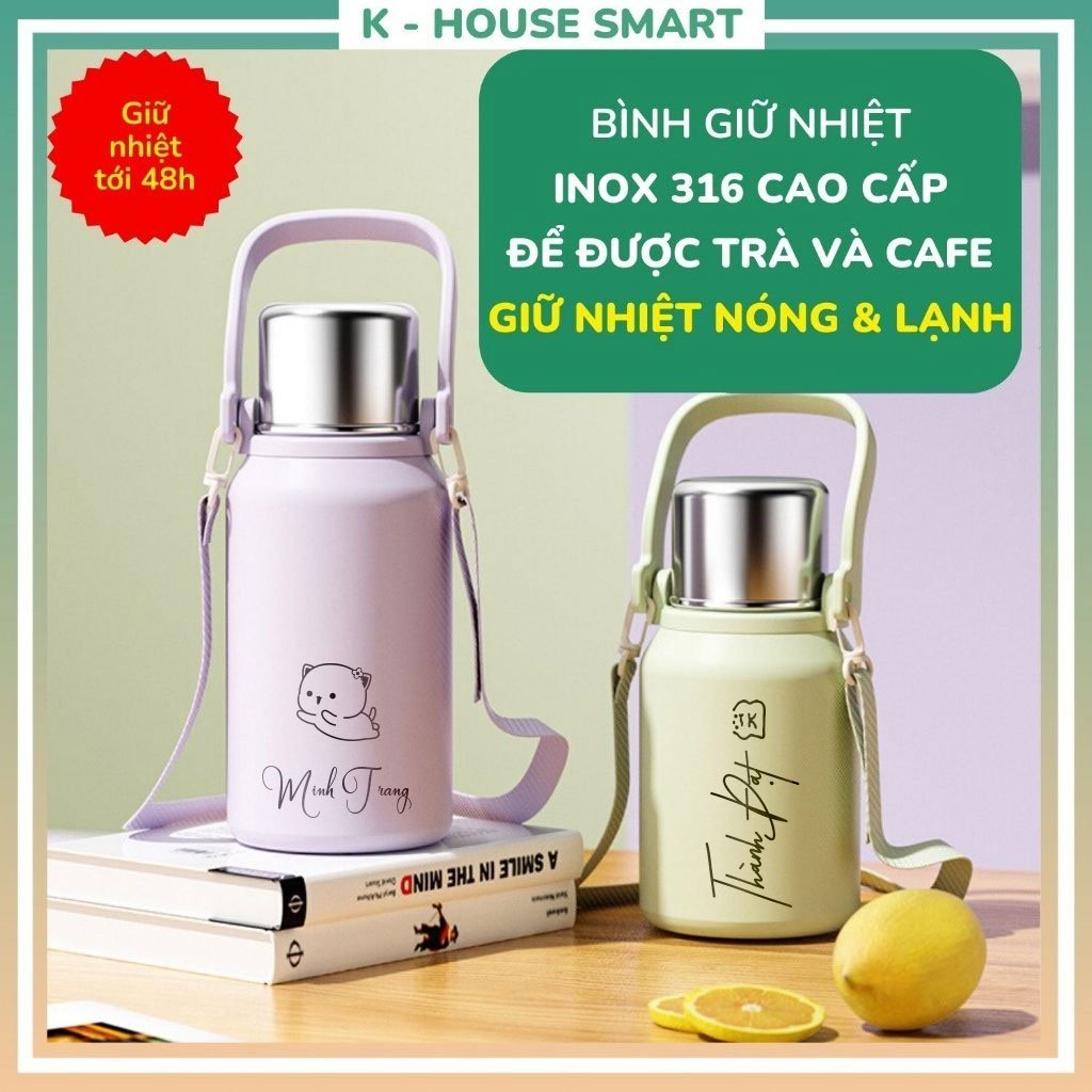Bình giữ nhiệt 1500ml inox 316 cao cấp giữ nhiệt tới 48h nóng lạnh 6 lớp pha trà có dây xách K-housesmart