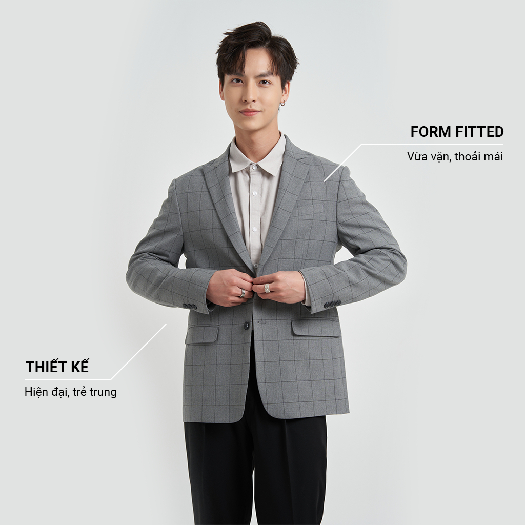 Áo khoác Blazer Nam Local Brand KRIK Form Fitted Thiết Kế Cổ Ve Vếch Họa Tiết Caro BL5504
