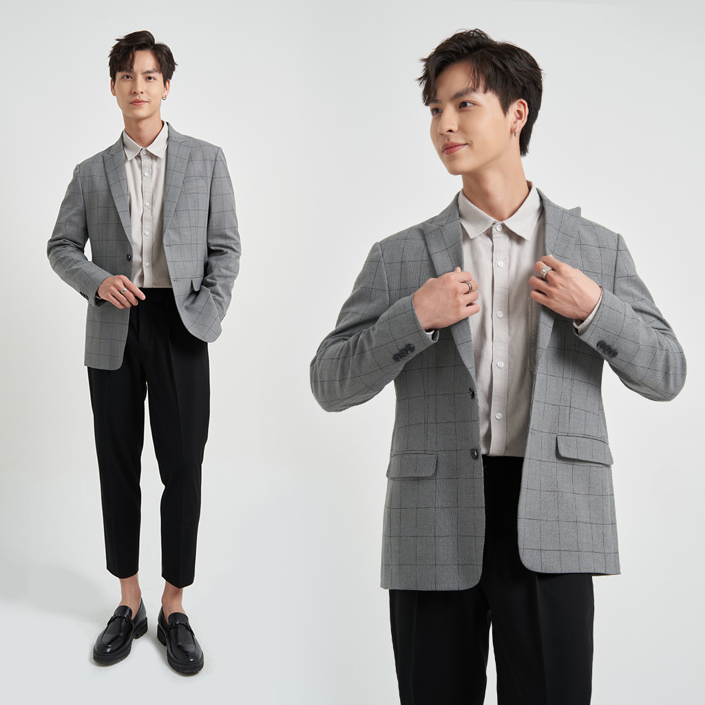 Áo khoác Blazer Nam Local Brand KRIK Form Fitted Thiết Kế Cổ Ve Vếch Họa Tiết Caro BL5504