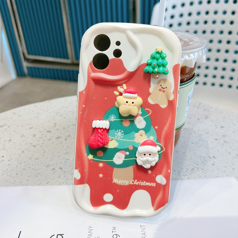Ốp lưng iphone cây thông noel giáng sinh gắn charm siêu xinh viền nổi cạnh sóng 6/7/8plus/XS/11/12/13/14/15 Pro Plus Max