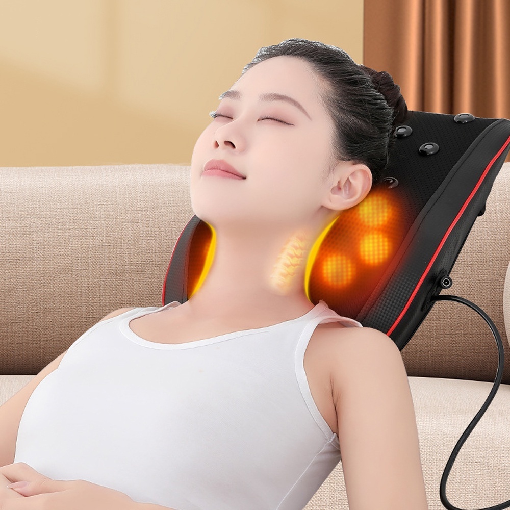 Gối Massage Cổ Vai Gáy-Máy Mátxa Hồng Ngoại 20 Bi Kết Hợp Nam Châm Từ Tính+4 Chế Độ Rung-BH 24THÁNG