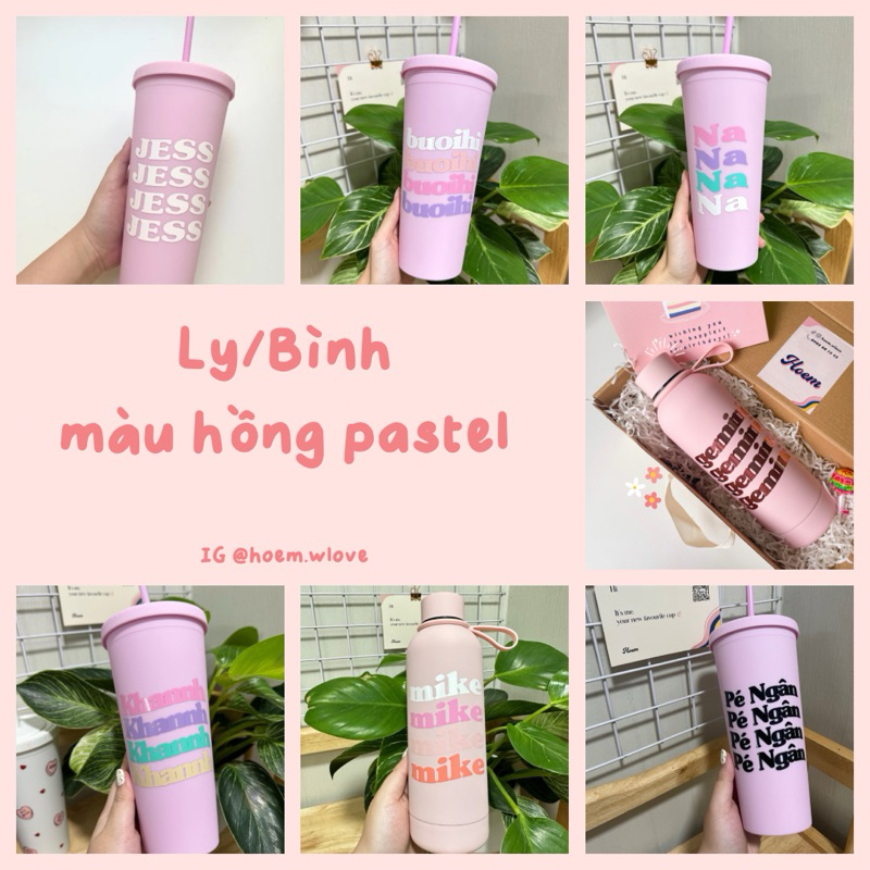 Mẫu Chữ Cong - Ly Nước kèm Ống Hút/ Bình Nước Giữ Nhiệt Custom Tên