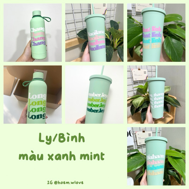 Mẫu Chữ Cong - Ly Nước kèm Ống Hút/ Bình Nước Giữ Nhiệt Custom Tên