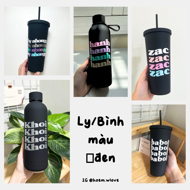 Mẫu Chữ Cong - Ly Nước kèm Ống Hút/ Bình Nước Giữ Nhiệt Custom Tên