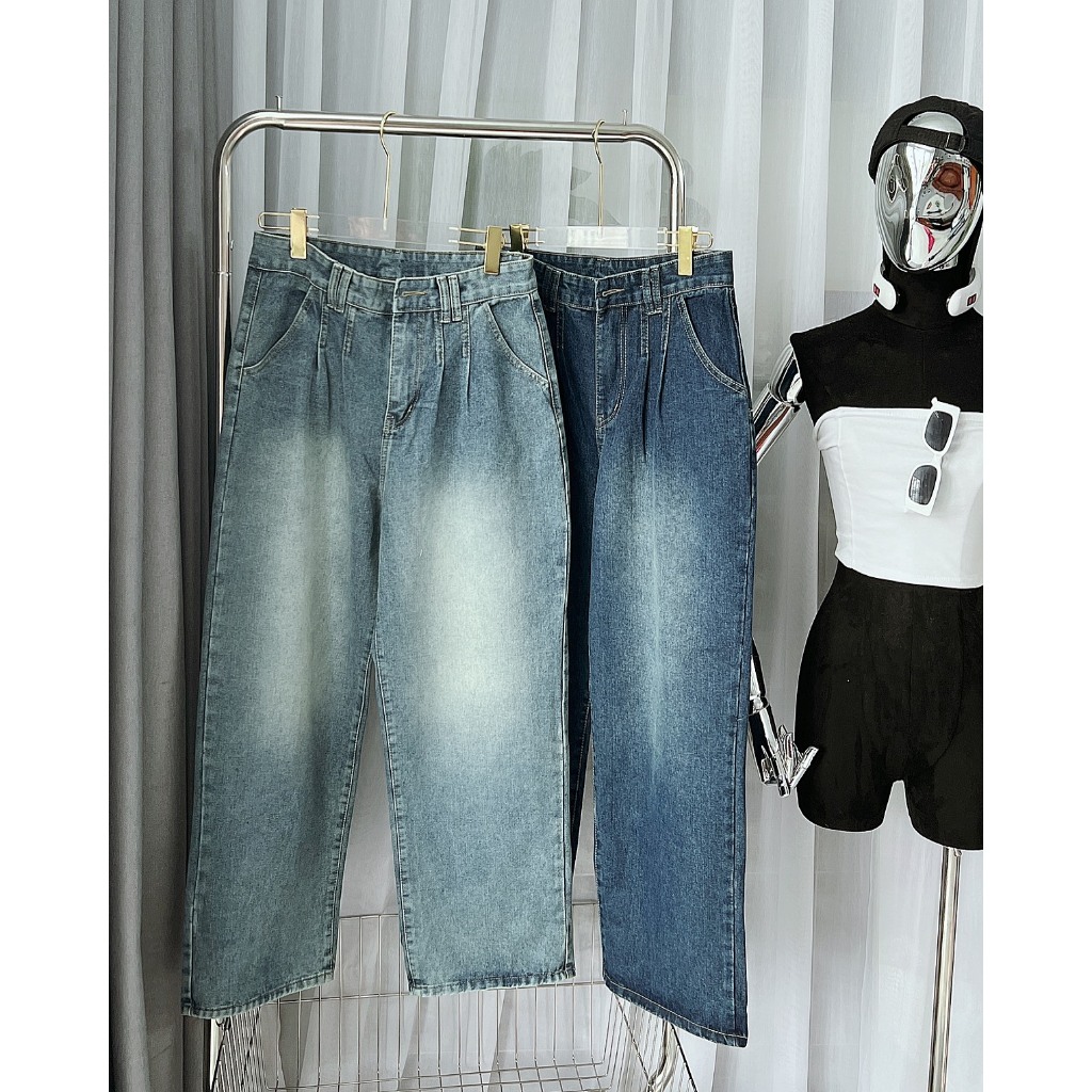 Quần jean Bigsize 55kg-85kg nữ ống rộng trơn, quần suông dài cạp cao form ngắn dài 98cm KiKaJeans MS192