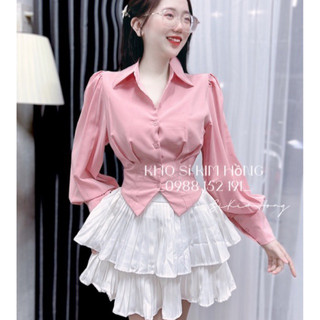 Áo sơ mi croptop tay phồng sang trọng M52( Ảnh shop chụp thật 100%)