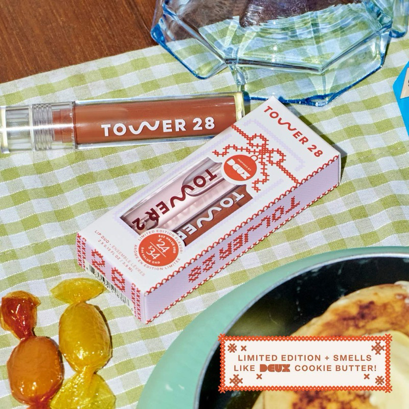 Set son bóng TOWER 28 BEAUTY Lip Drip Cookie Butter Duo Set