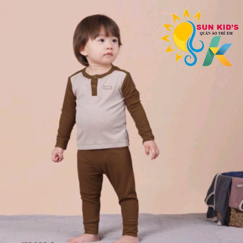 Đồ bộ dài tay cho bé trai bé gái chất cotton thun lạnh - Set quần áo mặc nhà bổ trụ phối tay size 8-20 kg - Bộ dài ngủ