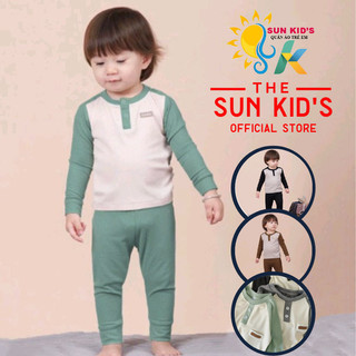 Bộ quần áo thu đông cho bé trai, bé gái💚 Set quần áo dài tay tăm mềm cúc ngực cho bé từ 8 đến 20 kg - SUN KID'S