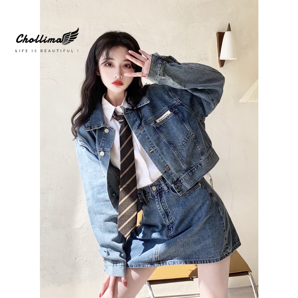 Áo khoác jean nữ lửng crotop Hàn quốc form rộng Chollima AK315 phong cách cá tính