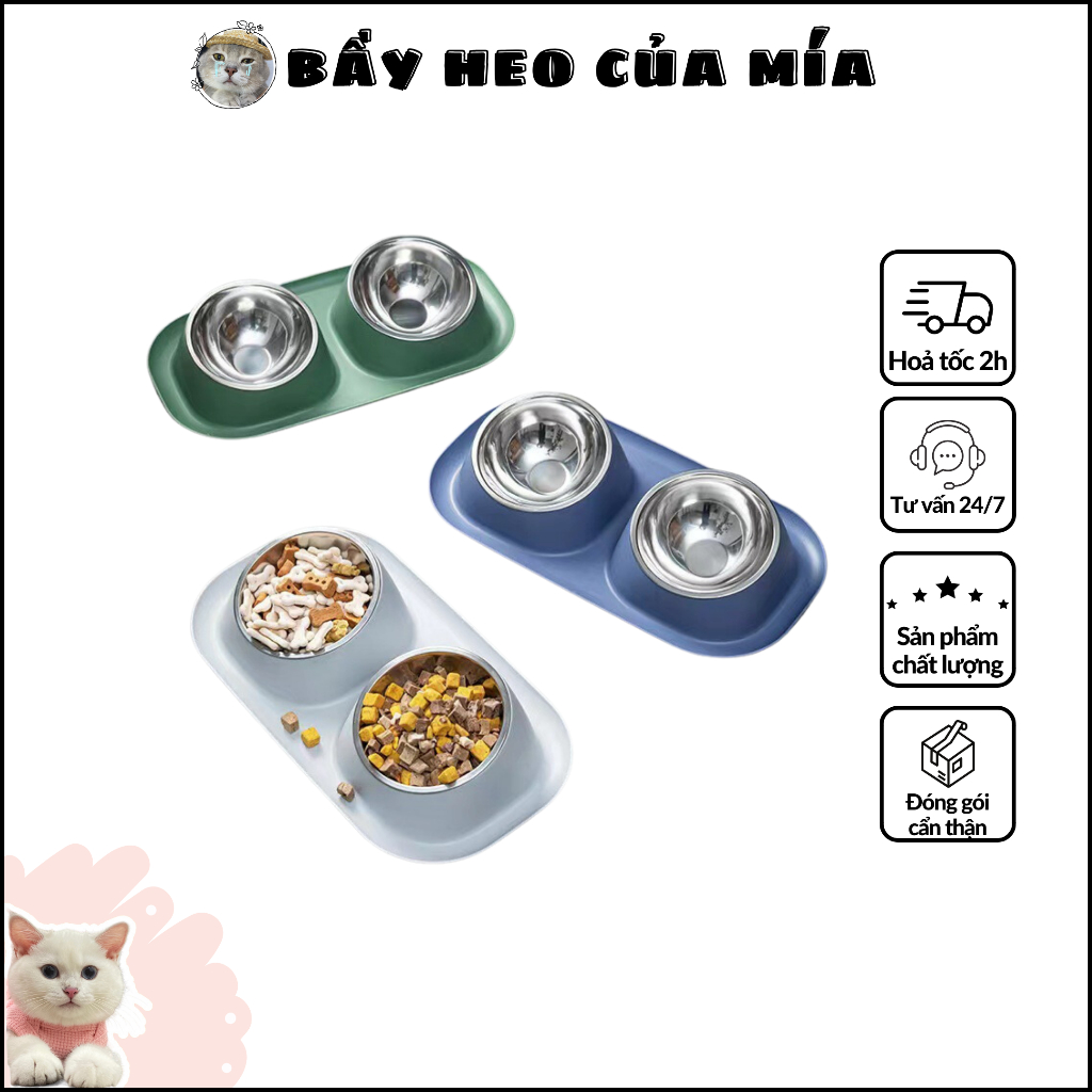 Dụng cụ ăn uống - Khay ăn uống chống kiến + chén inox cho chó & mèo