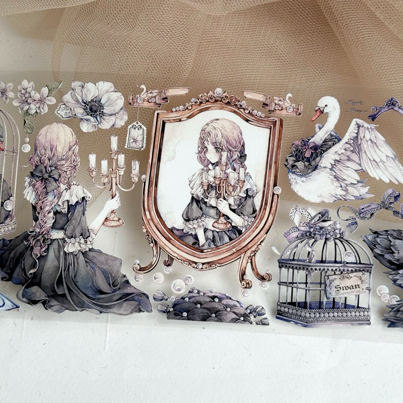 Saunery - Băng dán PET tape ánh nhũ 3D thiên nga đen và cô gái - LS