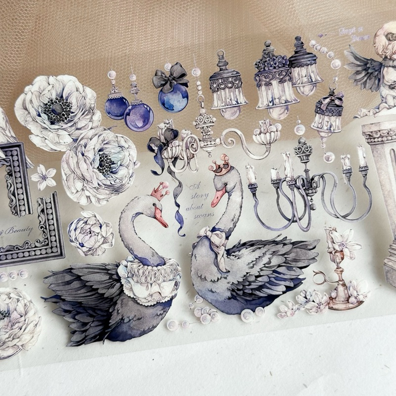 Saunery - Băng dán PET tape ánh nhũ 3D thiên nga đen và cô gái - LS