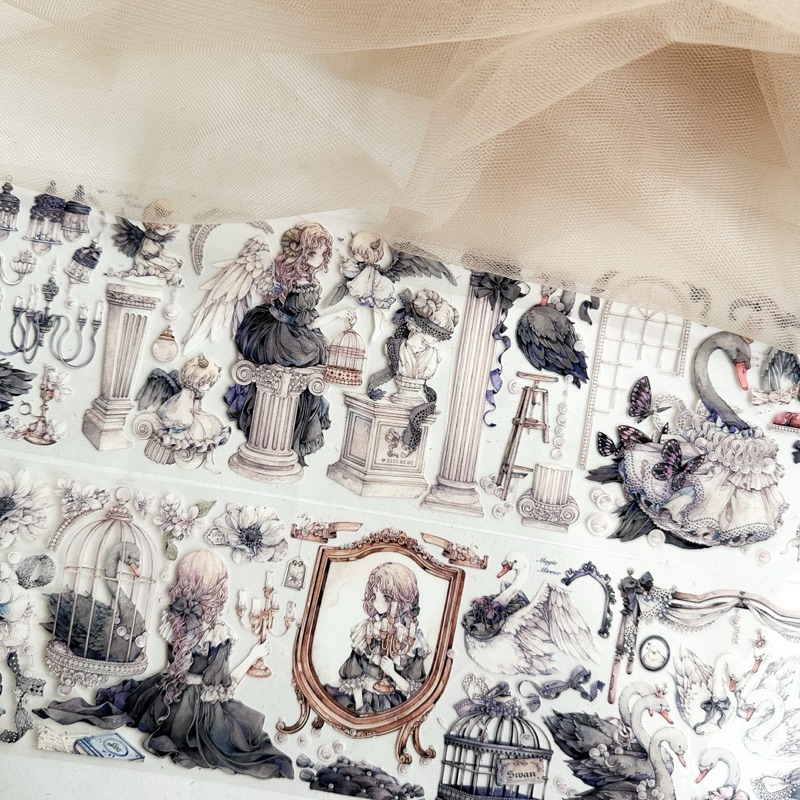 Saunery - Băng dán PET tape ánh nhũ 3D thiên nga đen và cô gái - LS