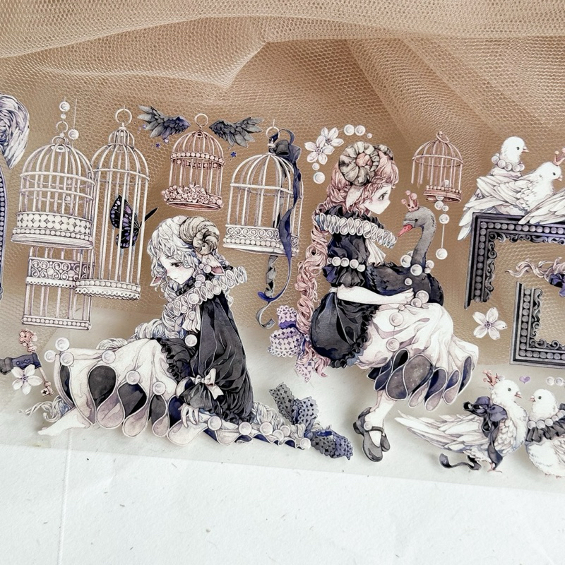 Saunery - Băng dán PET tape ánh nhũ 3D thiên nga đen và cô gái - LS