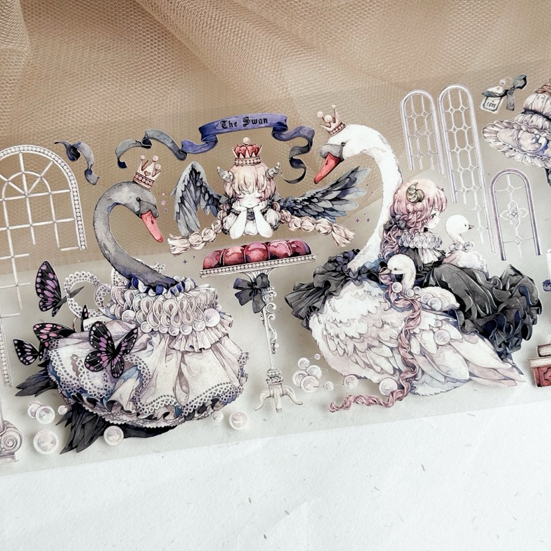 Saunery - Băng dán PET tape ánh nhũ 3D thiên nga đen và cô gái - LS