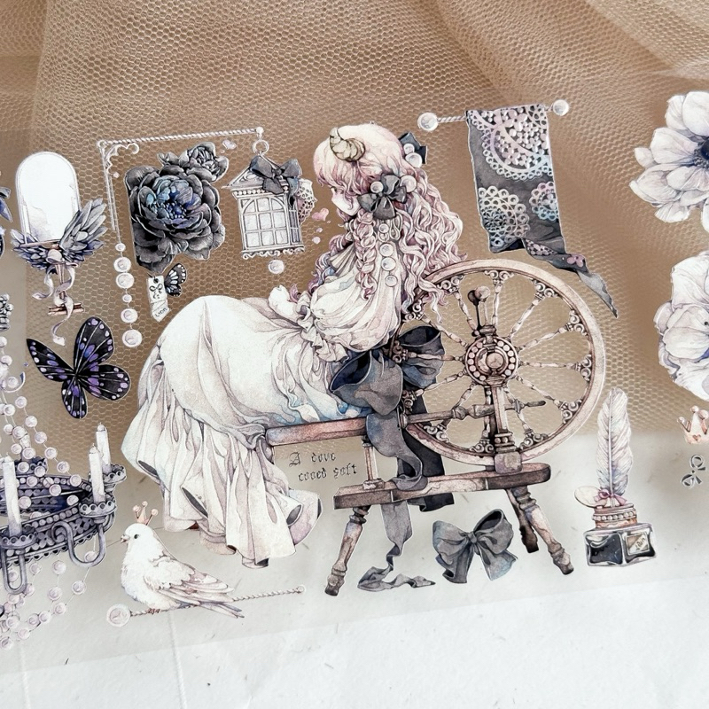 Saunery - Băng dán PET tape ánh nhũ 3D thiên nga đen và cô gái - LS