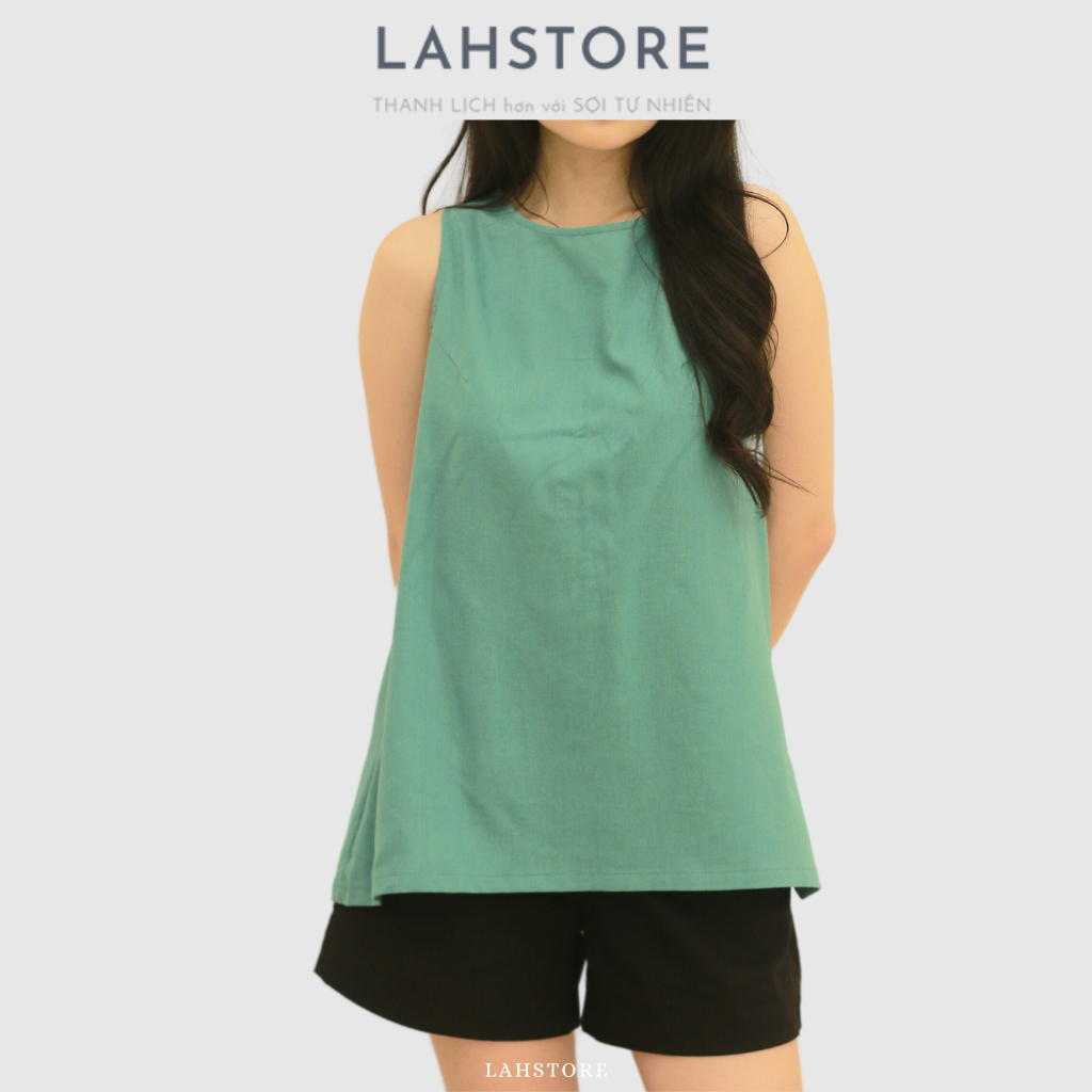 Bộ linen nữ sát nách LAHSTORE dáng yếm nút xẻ sau trẻ trung năng động