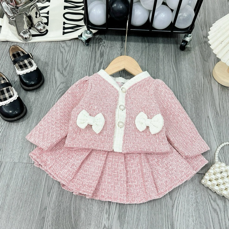 Set Váy Dạ Nơ nhung hàng cao cấp cho bé gái size 10-20kg