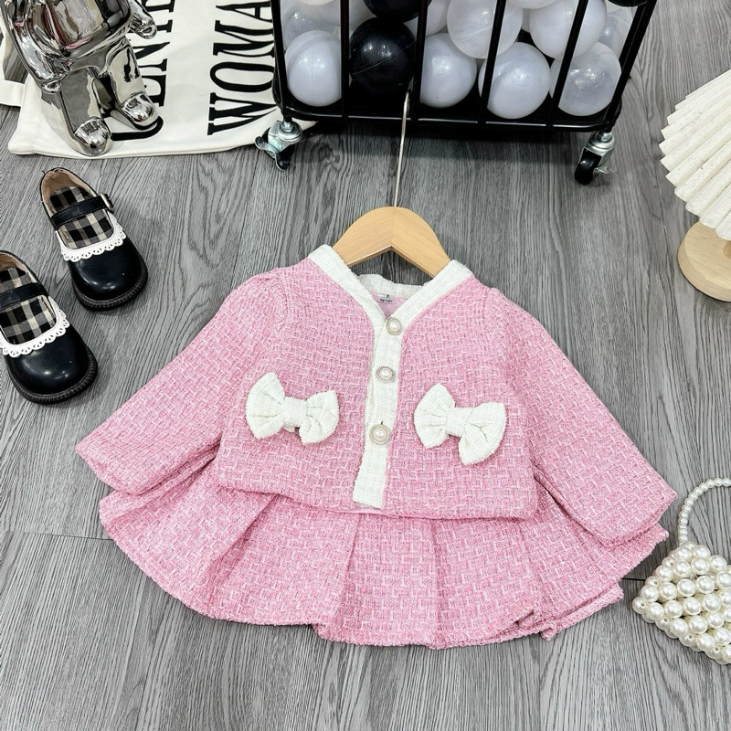 Set Váy Dạ Nơ nhung hàng cao cấp cho bé gái size 10-20kg