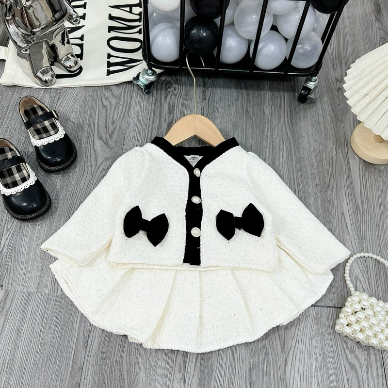 Set Váy Dạ Nơ nhung hàng cao cấp cho bé gái size 10-20kg