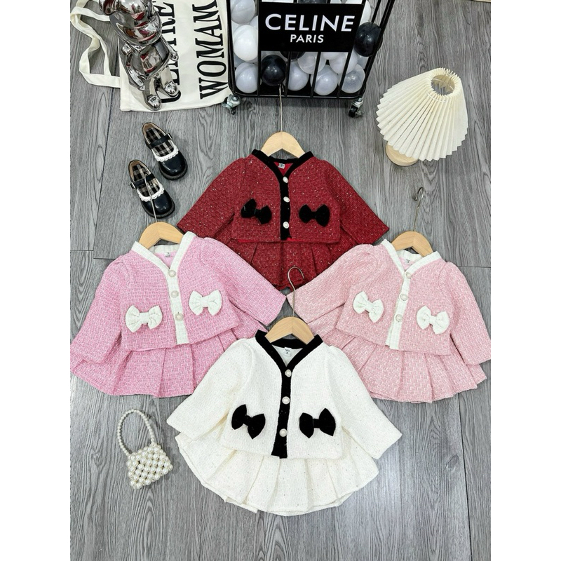 Set Váy Dạ Nơ nhung hàng cao cấp cho bé gái size 10-20kg