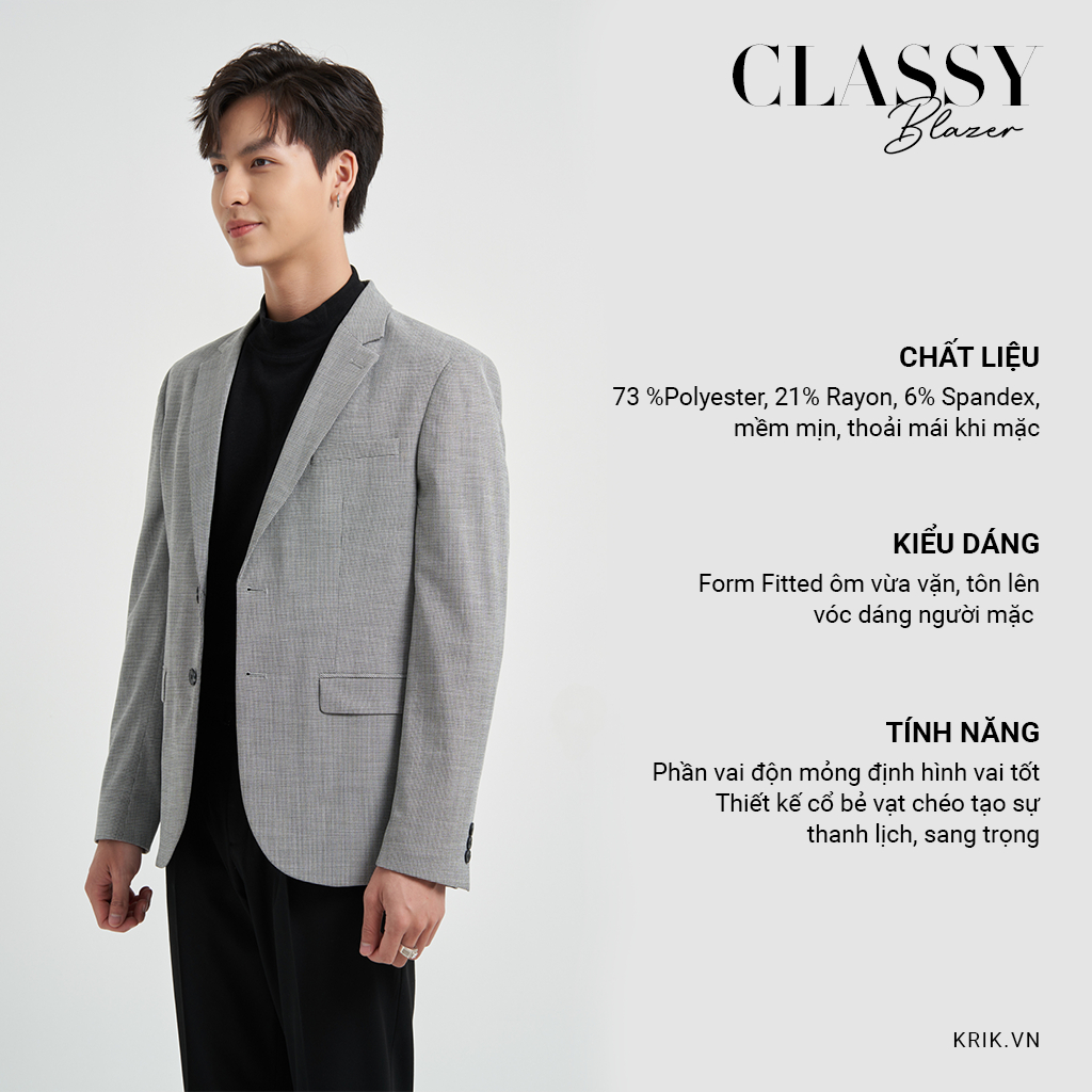 Áo khoác Blazer Nam Local Brand KRIK Form Fitted Thiết Kế Cổ Bẻ Vạt Chéo Họa Tiết Caro Nhỏ BL5502