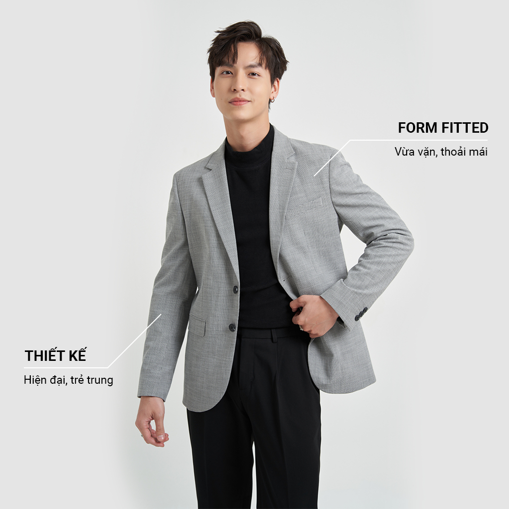 Áo khoác Blazer Nam Local Brand KRIK Form Fitted Thiết Kế Cổ Bẻ Vạt Chéo Họa Tiết Caro Nhỏ BL5502