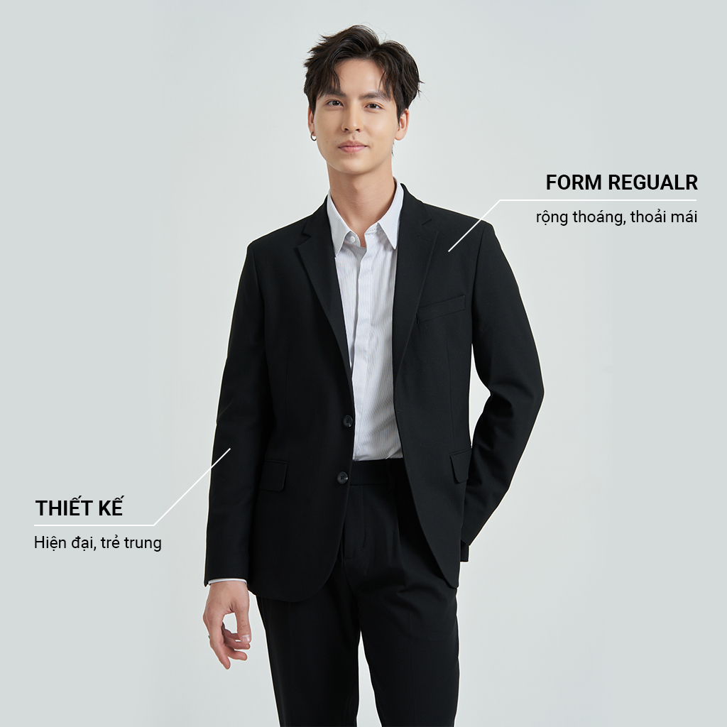 Áo khoác Blazer Nam Local Brand KRIK Form Regular Thiết Kế Cổ Bẻ Vạt Chéo Đen Trơn BL5501