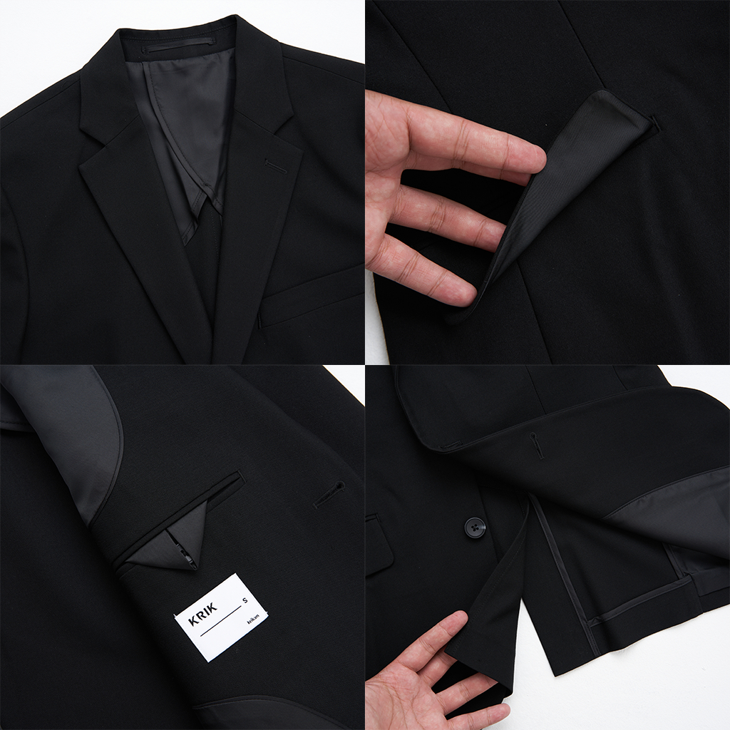 Áo khoác Blazer Nam Local Brand KRIK Form Regular Thiết Kế Cổ Bẻ Vạt Chéo Đen Trơn BL5501