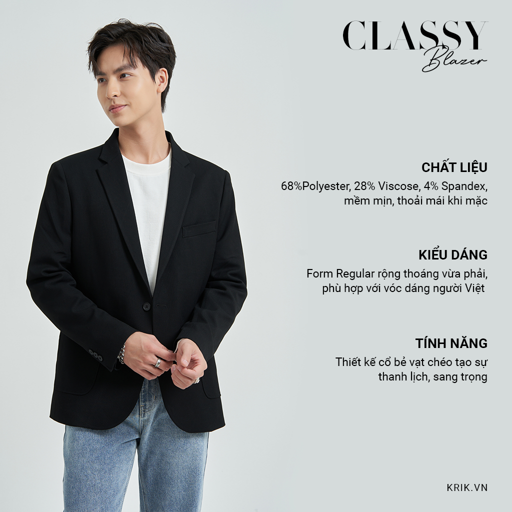 Áo khoác Blazer Nam Local Brand KRIK Form Regular Thiết Kế Cổ Bẻ Vạt Chéo Họa Tiết Sọc Vân BL5503