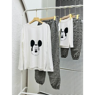 Set đồ mẹ và bé in hình chuột mickey áo trắng siêu dễ thương chất Cotton