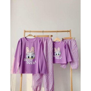 Set đồ mẹ và bé in hình vịt Daisy tím siêu dễ thương chất Cotton