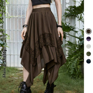 [Bigsize 45-100kg / Order] Chân váy xòe xếp tầng phối ren lệch tà tua rua độc đáo
