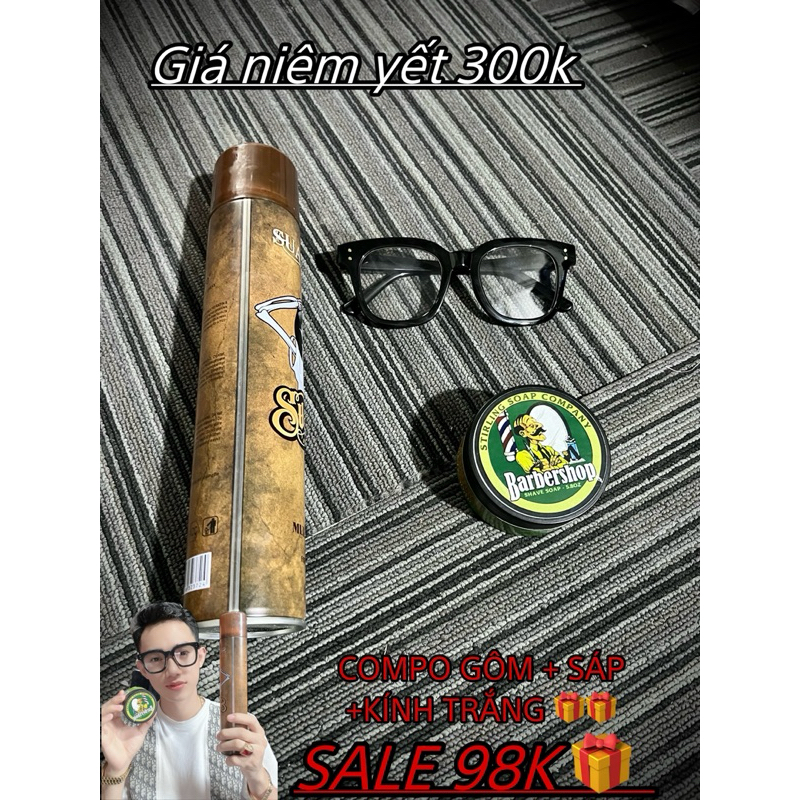COMPO 3 Món Gôm Dữ Nếp + Sáp Vuốt Tóc Thơm Barbershop + Kính Cao Cấp Dành Cho Namm