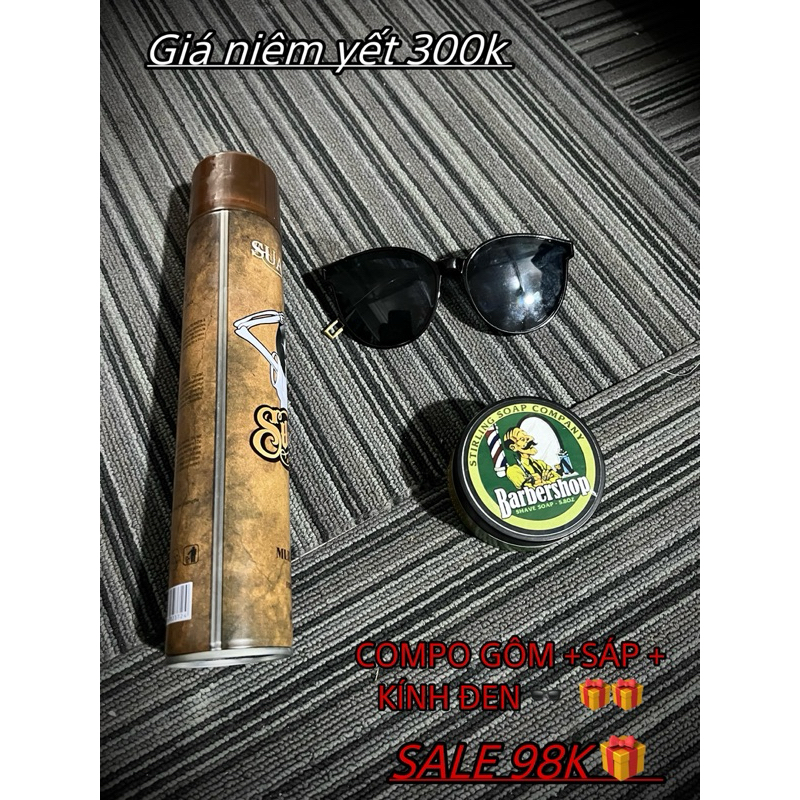 COMPO 3 Món Gôm Dữ Nếp + Sáp Vuốt Tóc Thơm Barbershop + Kính Cao Cấp Dành Cho Namm