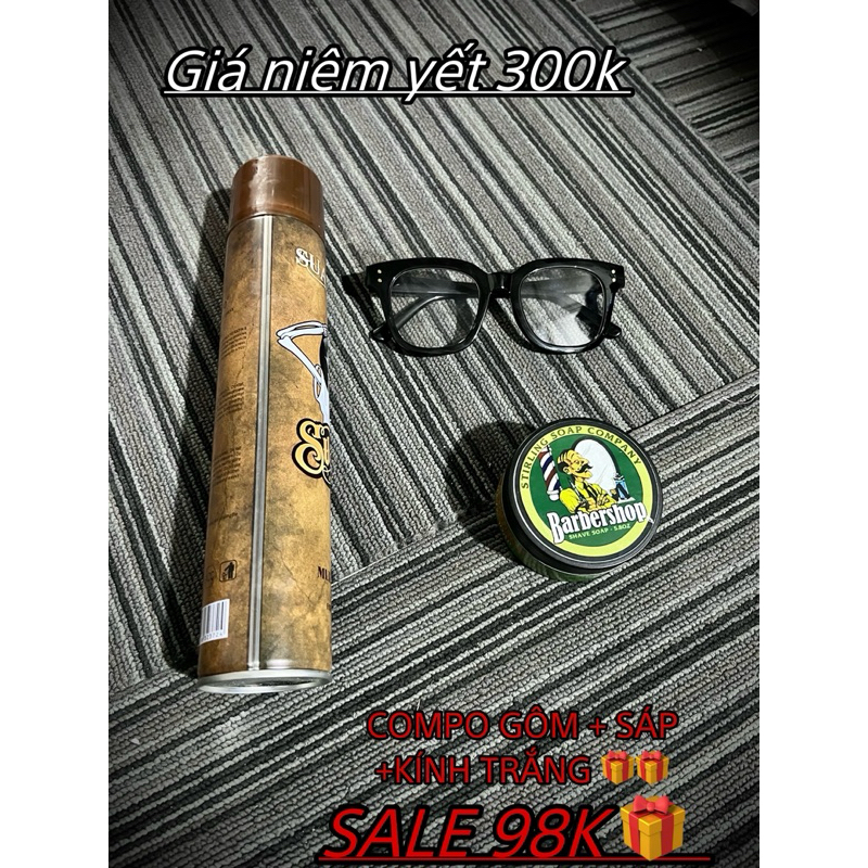 COMPO 3 Món Gôm Dữ Nếp + Sáp Vuốt Tóc Thơm Barbershop + Kính Cao Cấp Dành Cho Namm
