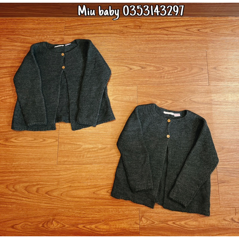 Cardigan len zả r bé gái 2 cúc màu ghi đen cực đẹp