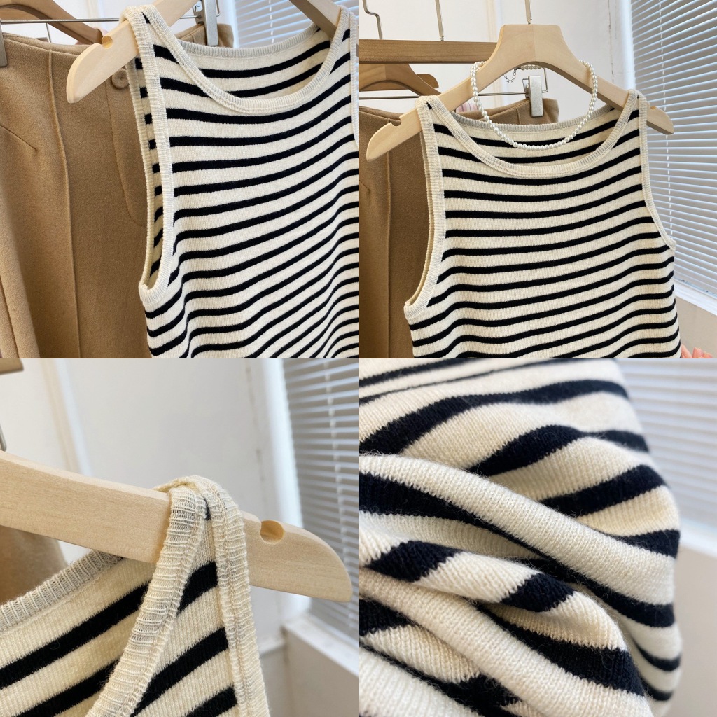 Áo thun kẻ sọc crop sát nách - Nhakholiti - AT2395