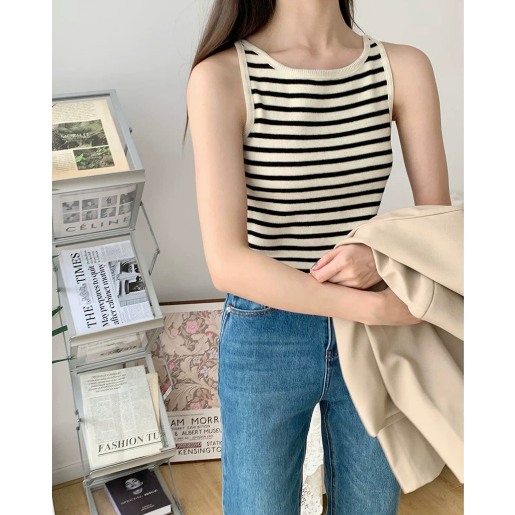 Áo thun kẻ sọc crop sát nách - Nhakholiti - AT2395