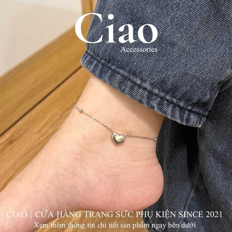 Vòng chân/ Lắc chân titan không gỉ thiết kế hình tim phong cách trendy Grainne Ciao