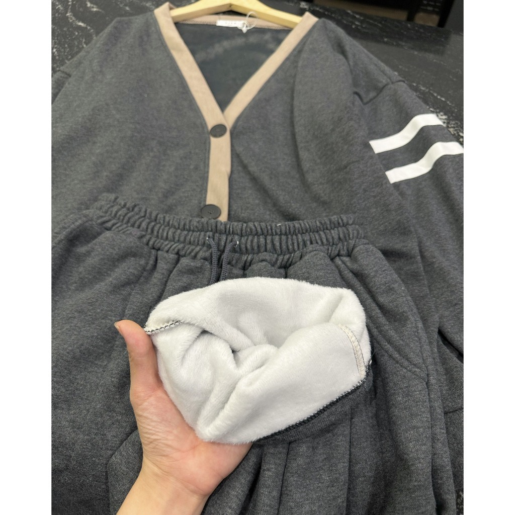 Bộ Đồ Thu Đông Nữ Áo Cardigan Viền Tay Kèm Quần Suông Dây Rút Dáng Dài Phong Cách Hàn Quốc