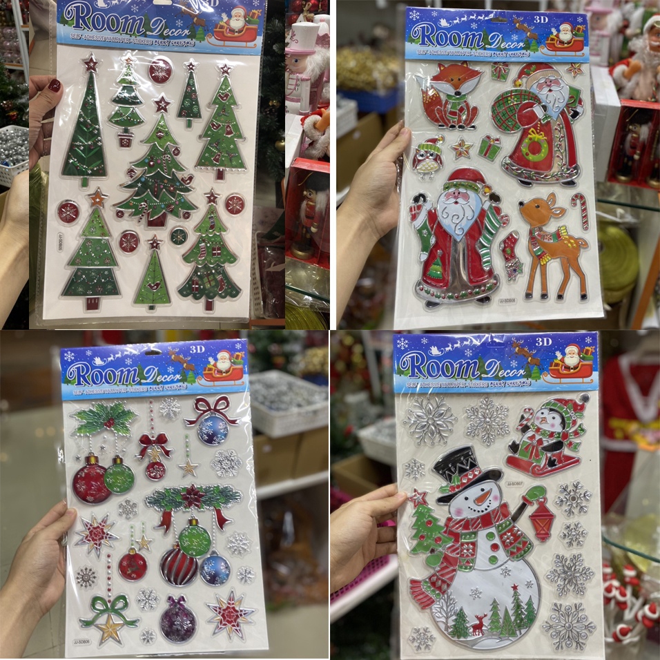 Decal Sticker nổi 3d Giáng sinh phát sáng 40cm x 25cm dán tường, kính trang trí Noel (mẫu 2)