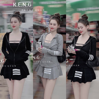  set đầm nữ cá tính áo quây mix chân váy + áo khoác ngoài a24 