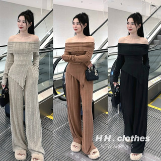 Set len áo trễ vai kèm quần suông dáng dài
