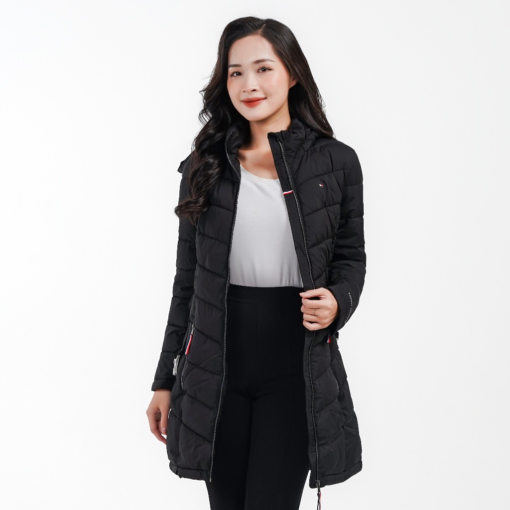 Áo khoác nữ TOMMY màu đen, dáng dài, hàng xuất dư chuẩn chính hãng, siêu nhẹ