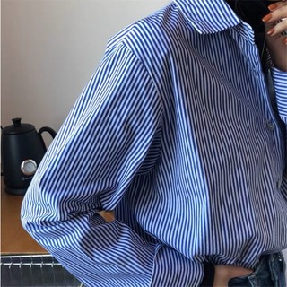 Áo sơ mi dài tay kẻ sọc dáng rộng oversize