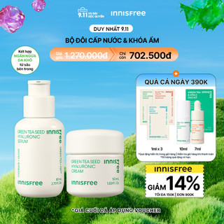 Bộ Tinh chất dưỡng ẩm Trà Xanh Green Tea Seed Serum 80mL và Kem dưỡng ẩm trà xanh INNISFREE Green Tea Seed Cream 50ml